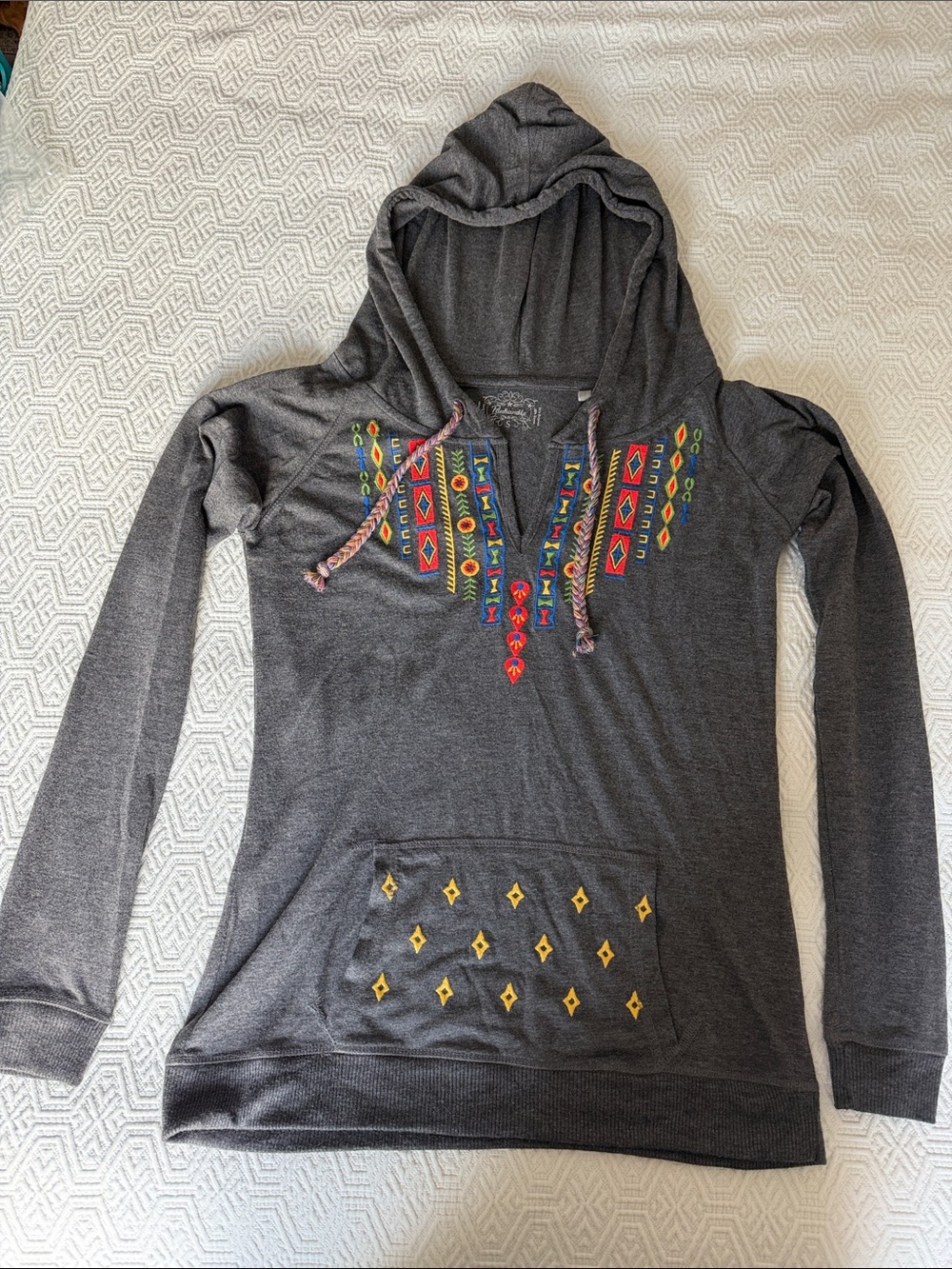 Panhandle Women's Gray Hooded Pullover with Colorful Embroidery